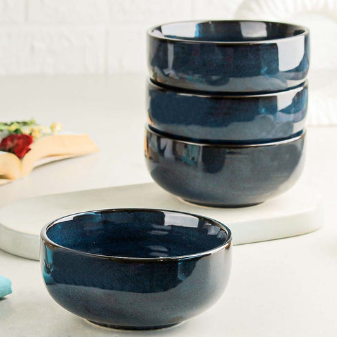 Galaxy Blue Ceramic Snack Bowl Set of 4, 500 ML